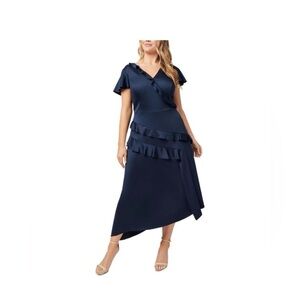 Adrianna Papell Navy Blue Ruffle Dress
